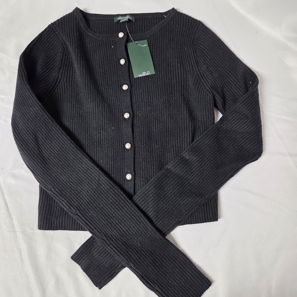 Wild Fable Black Ribbed Cardigan Sweater Size XXS
